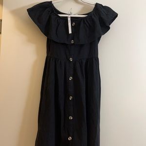 ASOS Petites 4 Ruffle Neck Black Mini Dress Off the Shoulder with Buttons NWT